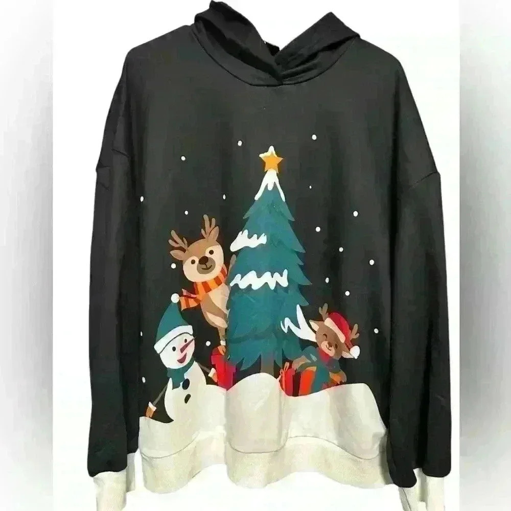 🎄 UGLY CUTE Christmas Sweater with hood, size XL, EUC